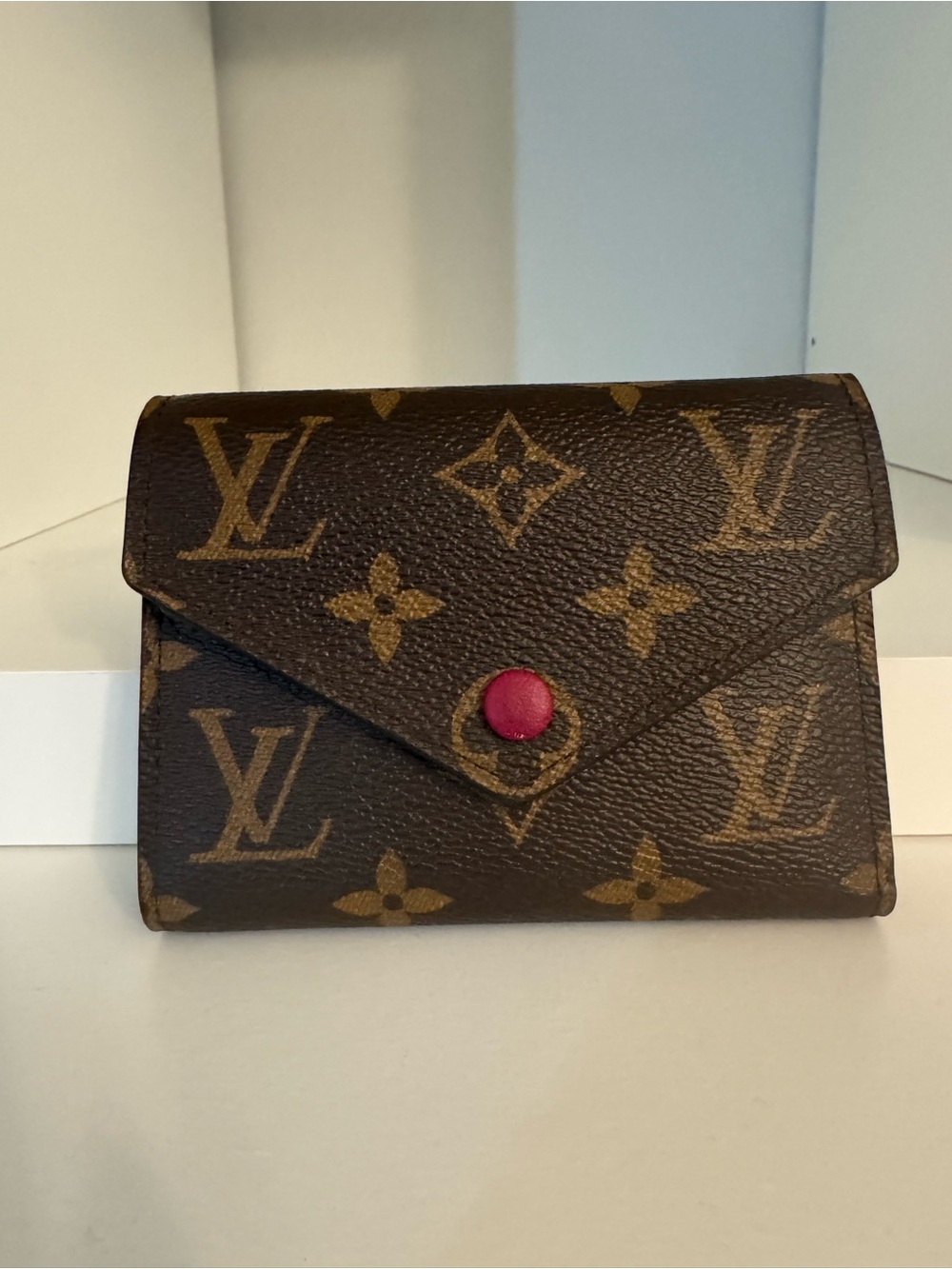 Louis Vuitton Monogram Canvas Envelope Wallet in Brown with Pink Snap